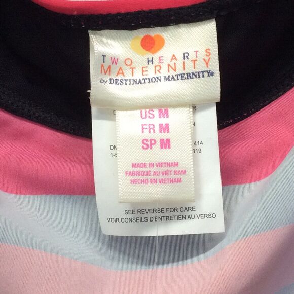 Two Hearts Maternity Tankini Swim Top Womens Size M Multicolored Striped Ruching - Picture 2 of 9